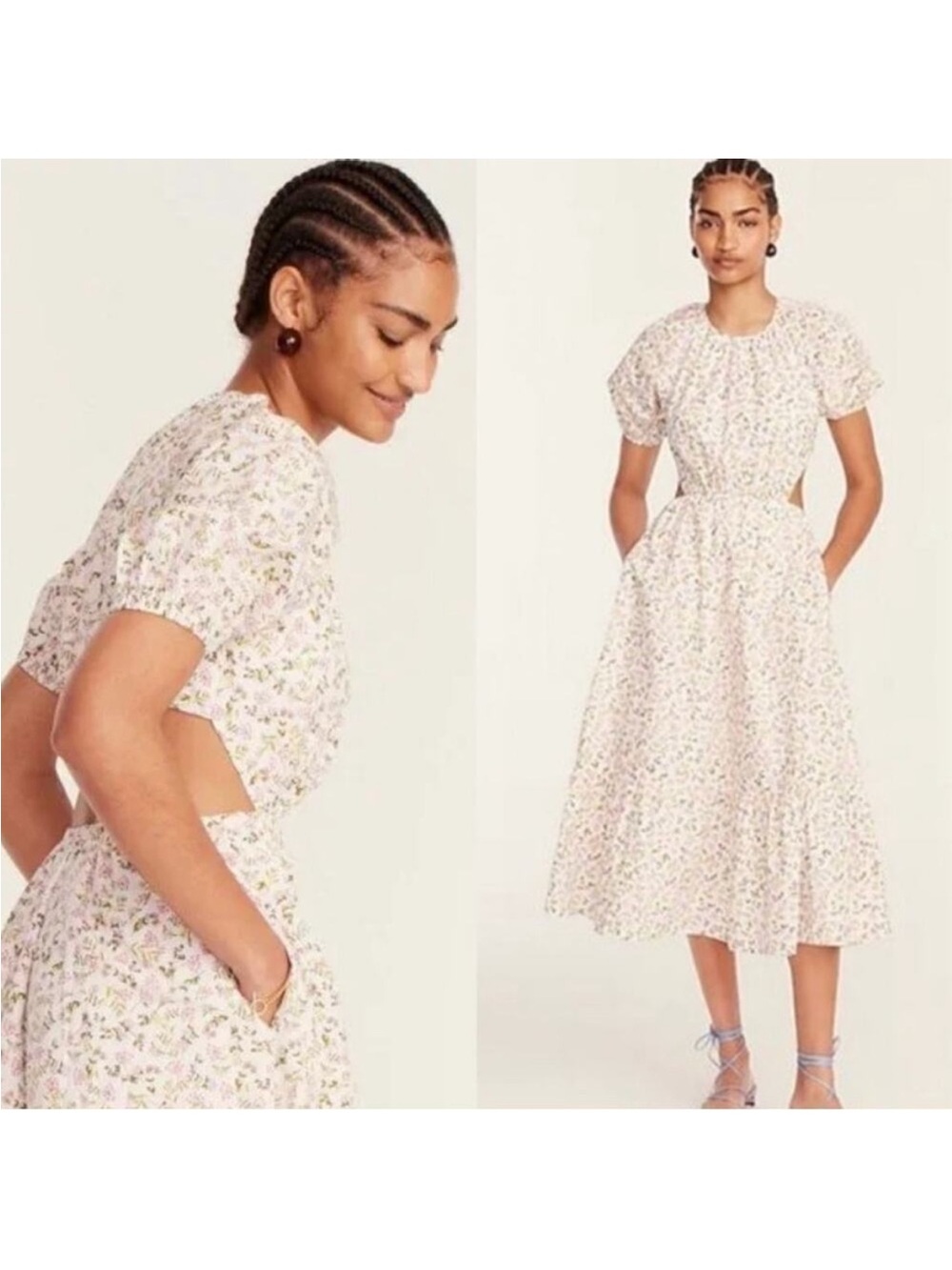 NWT J. Crew Cotton Size 6 Floral Cottagecore Open Back Puff Sleeve Midi Dress